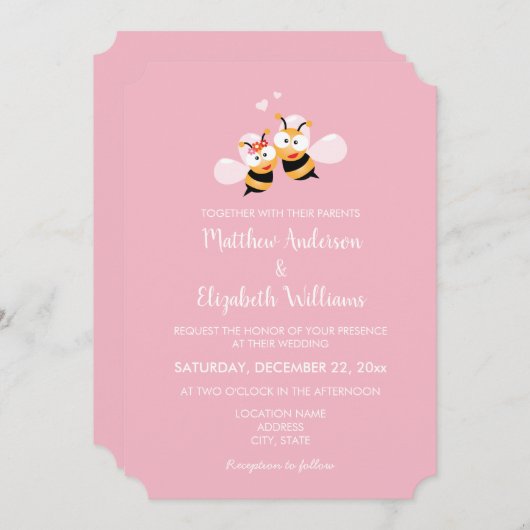 Elegant middel om een roze bruiloft te worden kaart (Voorkant / Achterkant)