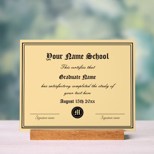 Elegant middelbare schooldiploma sjabloon acryl bord (Neutraal)