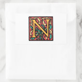 Elegant middeleeuws Initiaal N Antiek monogram Rechthoekige Sticker (Tas)