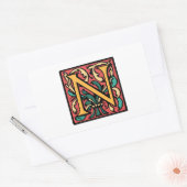 Elegant middeleeuws Initiaal N Antiek monogram Rechthoekige Sticker (Envelop)