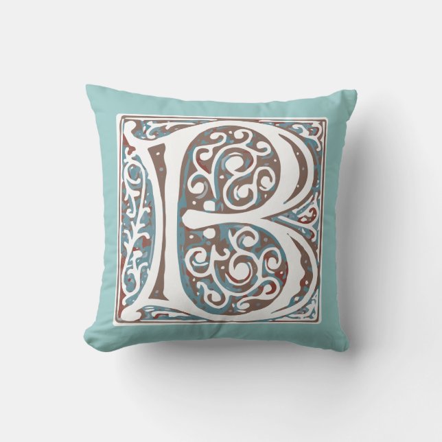 Elegant middeleeuwse letter B Antiek monogram Kussen (Voorkant)