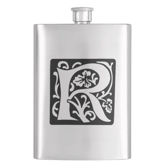 Elegant middeleeuwse letter R Antiek monogram Heupfles (Voorkant)