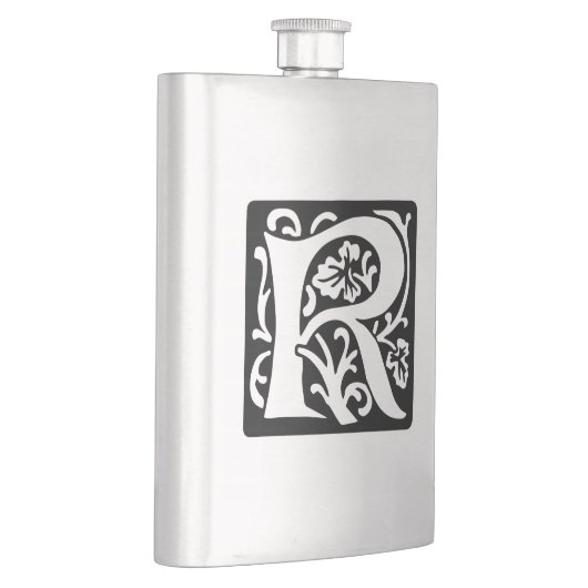 Elegant middeleeuwse letter R Antiek monogram Heupfles (Rechts)