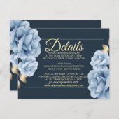 Elegant Midnight blauw bloemenbruiloft Informatiekaartje (Voorkant / Achterkant)
