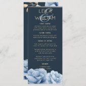 Elegant Midnight blauw bloemenmenu Kaart (Voorkant / Achterkant)
