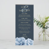 Elegant Midnight blauw bloemenmenu Kaart (Staand voorkant)