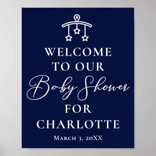 Elegant Midnight Blue Baby shower gepersonaliseerd Poster (Voorkant)