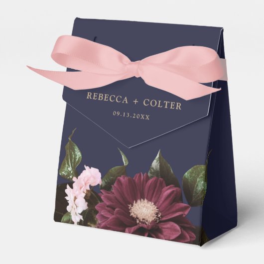 Elegant Midnight Blue Bourgondië Bloemenbruiloft Bedankdoosjes (Voorkant Zijde)