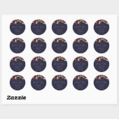 Elegant Midnight Blue Bourgondië Bloemenbruiloft Ronde Sticker (Vel)