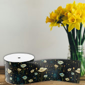 Elegant Midnight Blue Celestial Floral Grosgrain Lint