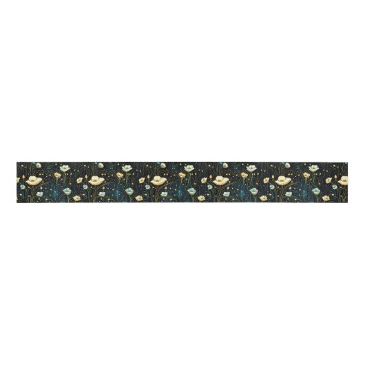 Elegant Midnight Blue Celestial Floral Grosgrain Lint (Voorkant)