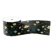 Elegant Midnight Blue Celestial Floral Grosgrain Lint (Spoel)