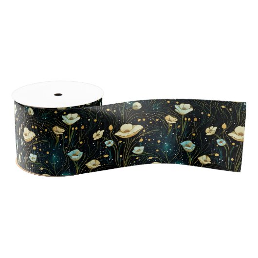 Elegant Midnight Blue Celestial Floral Grosgrain Lint (Spoel)