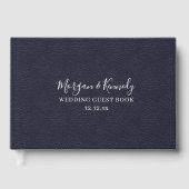 Elegant Midnight Blue Faux Leather Look Bruiloft Gastenboek (Voorkant)