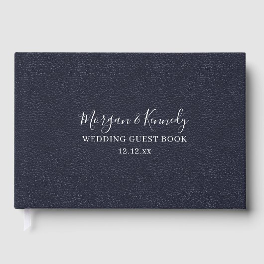 Elegant Midnight Blue Faux Leather Look Bruiloft Gastenboek (Voorkant)