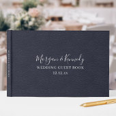 Elegant Midnight Blue Faux Leather Look Bruiloft Gastenboek