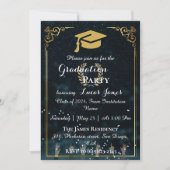 Elegant Midnight Blue & Gold Afstuderen Invitation Kaart (Voorkant)