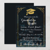 Elegant Midnight Blue & Gold Afstuderen Invitation Kaart (Voorkant / Achterkant)