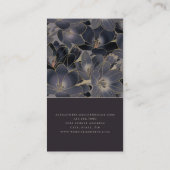 Elegant Midnight Blue & Grey Floral Verticaal Visitekaartje (Achterkant)