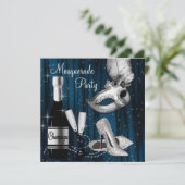 Elegant Midnight Blue Maskerade-feest Kaart (Staand voorkant)
