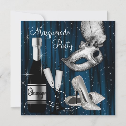 Elegant Midnight Blue Maskerade-feest Kaart (Voorkant)