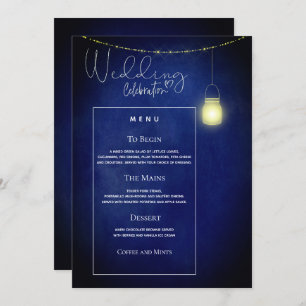 Elegant Midnight Blue Mason Jar Wedding Menu Card Kaart