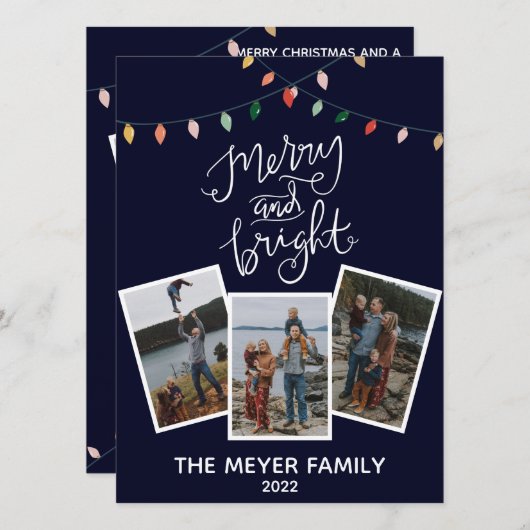 Elegant Midnight Blue Merry en Bright Lights Feestdagenkaart (Voorkant / Achterkant)