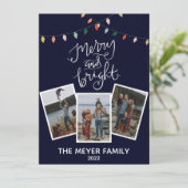 Elegant Midnight Blue Merry en Bright Lights Feestdagenkaart (Staand voorkant)