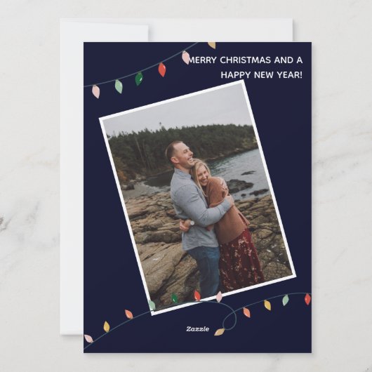 Elegant Midnight Blue Merry en Bright Lights Feestdagenkaart (Achterkant)