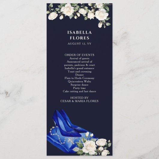 Elegant Midnight Blue Quinceanera Tiara en Rozen Programmakaart (Voorkant)