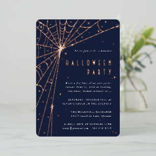 Elegant Midnight Blue Spider Web Halloween Party Folie Uitnodiging