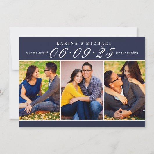 Elegant Midnight Blue Wedding Photo Collage Save The Date (Voorkant)