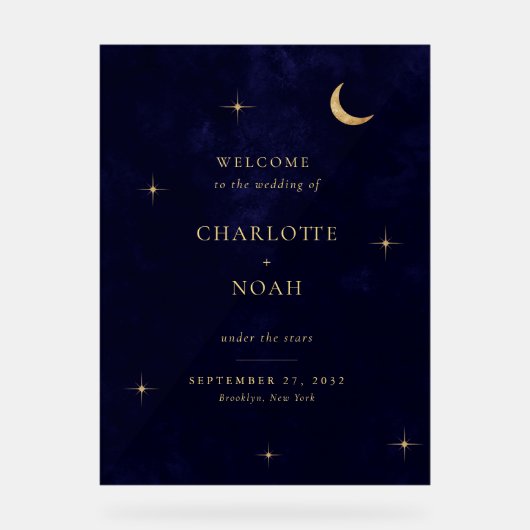 Elegant Midnight Celestial Wedding Welcome Acryl Bord (Voorkant)