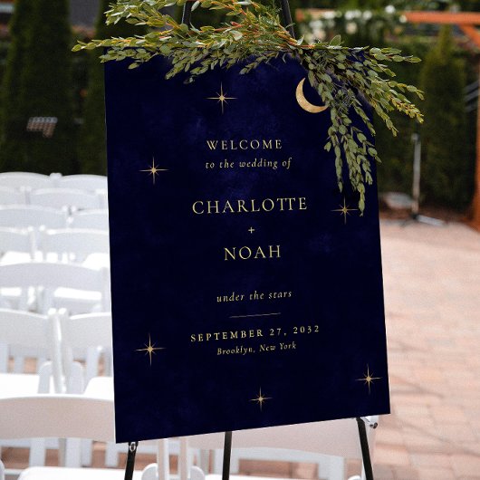Elegant Midnight Celestial Wedding Welcome Sign Poster