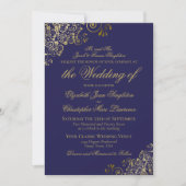 Elegant Midnight Navy Blue & Gold Formal Wedding Kaart (Voorkant)