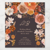 Elegant Midnight Rich Terracotta Floral Wedding Wijn Etiket (Enkel label)