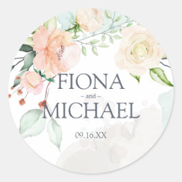 Elegant Midzomer Waterverf Floral Wedding Ronde Sticker
