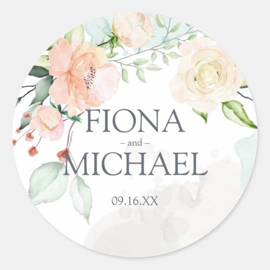 Elegant Midzomer Waterverf Floral Wedding Ronde Sticker (Voorkant)
