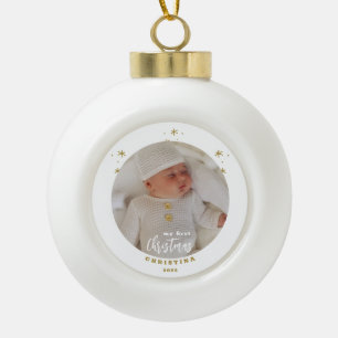 Elegant Mijn eerste kerst baby foto Keramische Bal Ornament