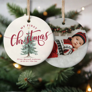 Elegant Mijn Eerste Kerstboom Script Baby Foto  Keramisch Ornament