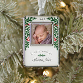 Elegant Mijn eerste kerstfoto Verzilverd Omlijst Ornament