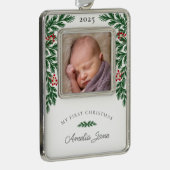 Elegant Mijn eerste kerstfoto Verzilverd Omlijst Ornament (Rechts)