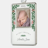 Elegant Mijn eerste kerstfoto Verzilverd Omlijst Ornament (Links)