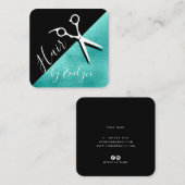 Elegant mijnenblauw en zwarte schaar vierkante visitekaartje (Voorkant / Achterkant)