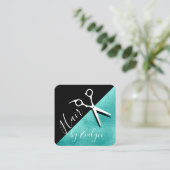 Elegant mijnenblauw en zwarte schaar vierkante visitekaartje (Staand voorkant)