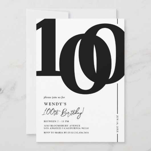 Elegant Milestone 100th Birthday Party Invitation Kaart (Voorkant)