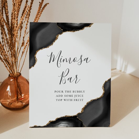 Elegant Mimosa Bar Black Gold Agate Vrijgezellenfe Reclamebord Met Voetstuk