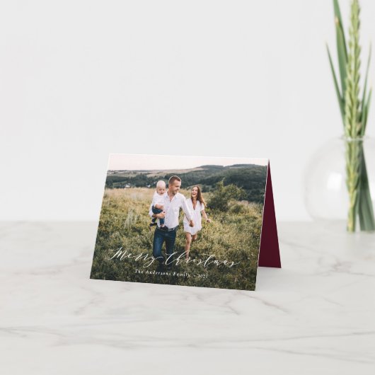 Elegant mini-kerstscript, bogundy Ho Feestdagen Kaart (Voorkant)