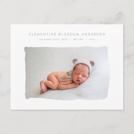 Elegant miniem grijs geboorteplaatje aankondigingskaart (Voorkant)