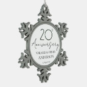 Elegant minimaal 20e Jubileum bruiloft keramiek Tin Sneeuwvlok Ornament (Links)
